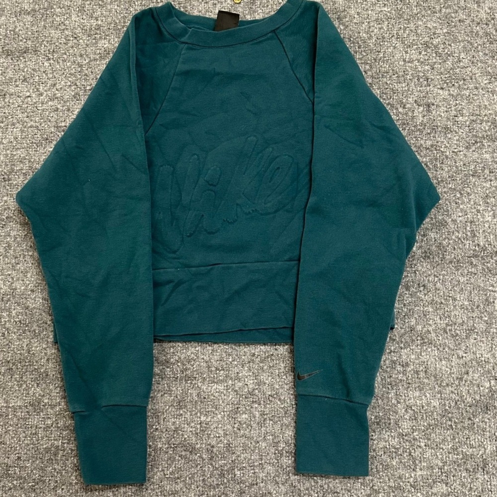 Nike Sweatshirt Womens Size XS Teal Dri-Fit Embossed Logo Pullover Raglan